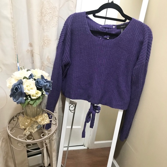 Forever 21 Ribbed Crop Lace Up Purple Sweater M - Picture 2 of 7